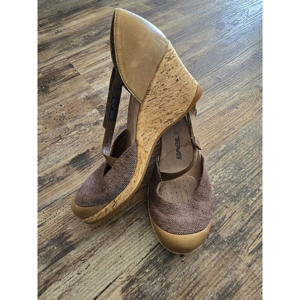 TEVA RIVIERA WEDGE MARY JANES BROWN CLOSED TOE SANDALS SHOES US 8.5 WOMENS